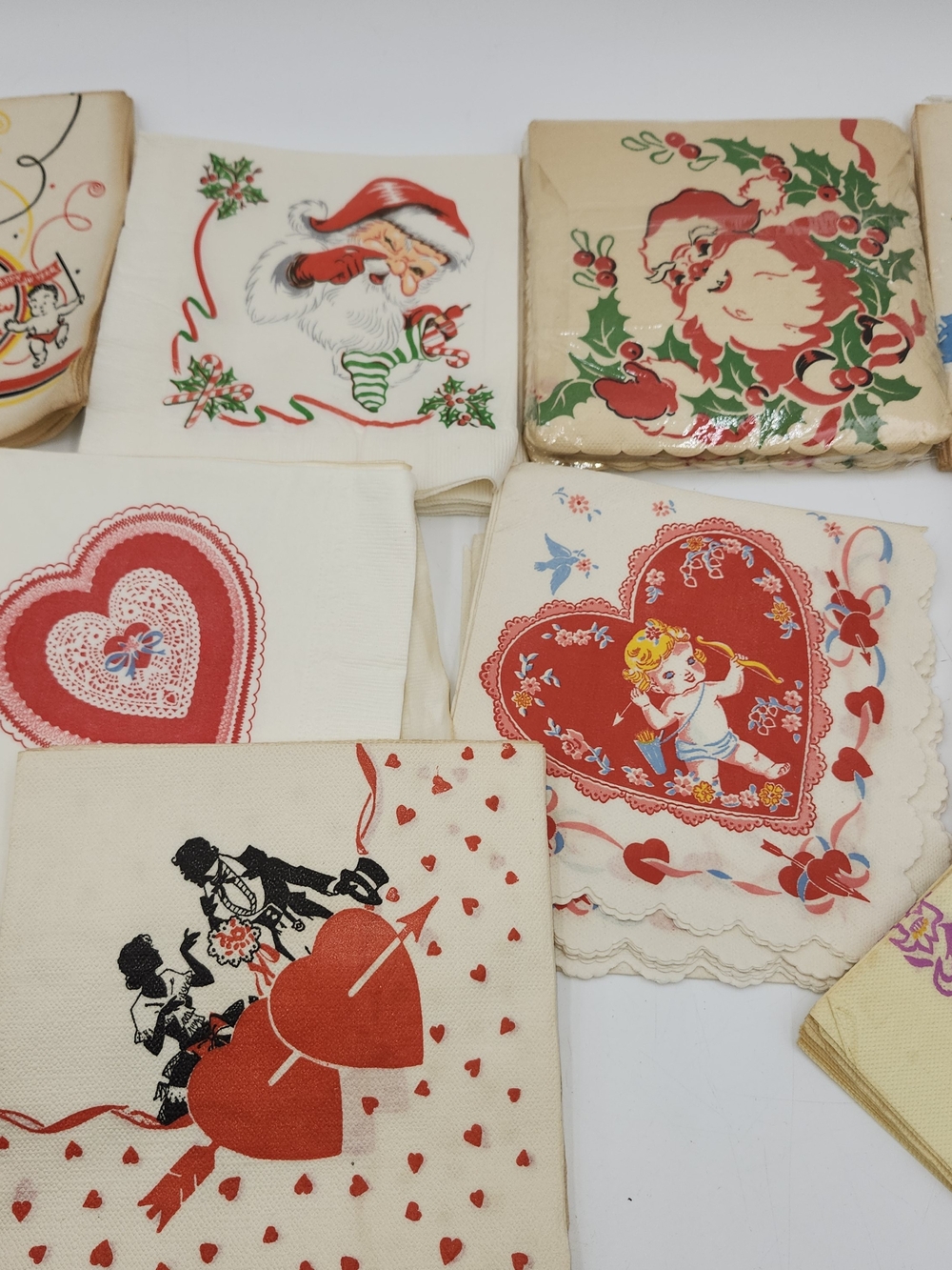 Huge lot of vintage 1950s holiday napkins Valentine's Christmas New Years Easter